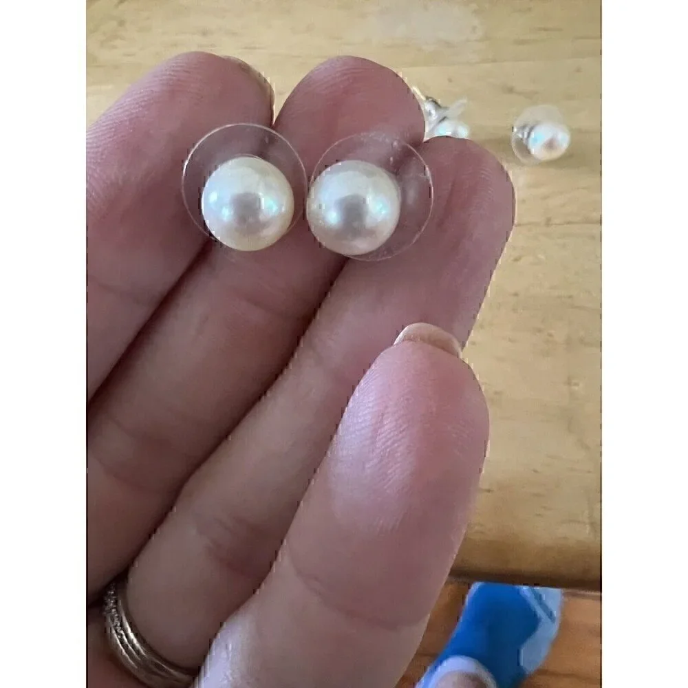 Pearl Stud Earrings Sterling Silver Set Of 2 - Picture 3 of 4